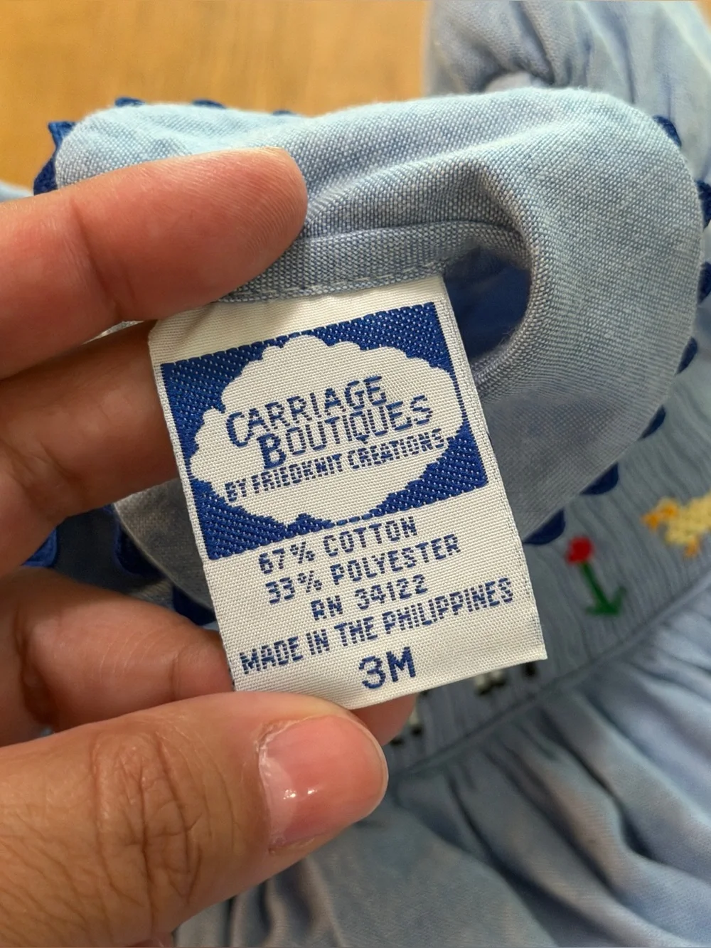 Vintage Carriage Boutique 3 MONTHS Blue Smocked Dress Country Farm